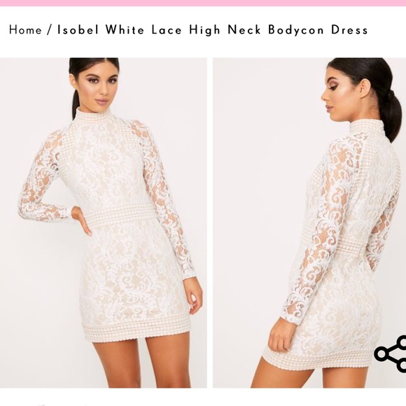 isobel white lace high neck bodycon dress